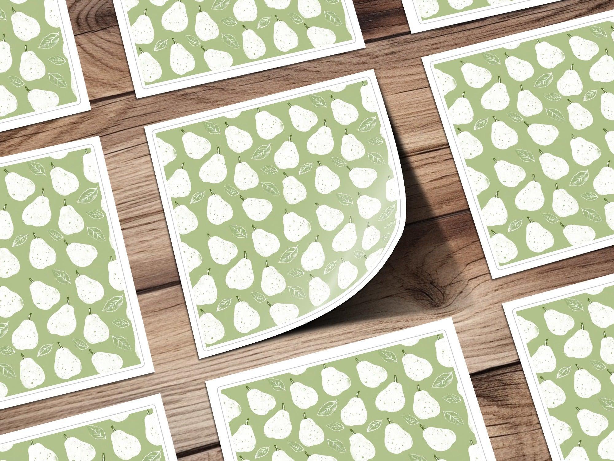 Pear Pattern Digital Paper, Green Seamless Pattern, Fruit Pattern, Farmhouse Kitchen Decor, Food Illustration, Commercial Use