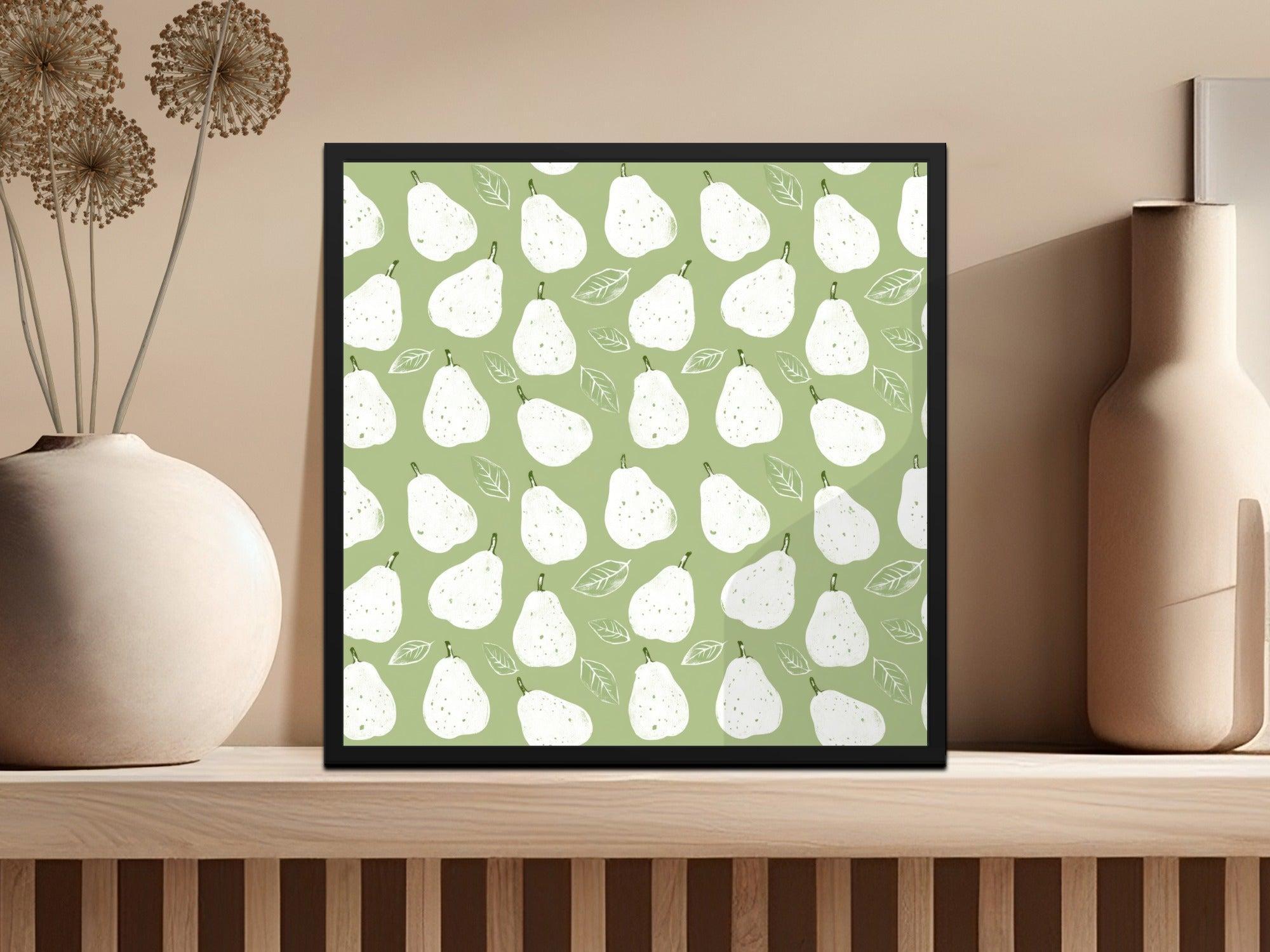 Pear Pattern Digital Paper, Green Seamless Pattern, Fruit Pattern, Farmhouse Kitchen Decor, Food Illustration, Commercial Use