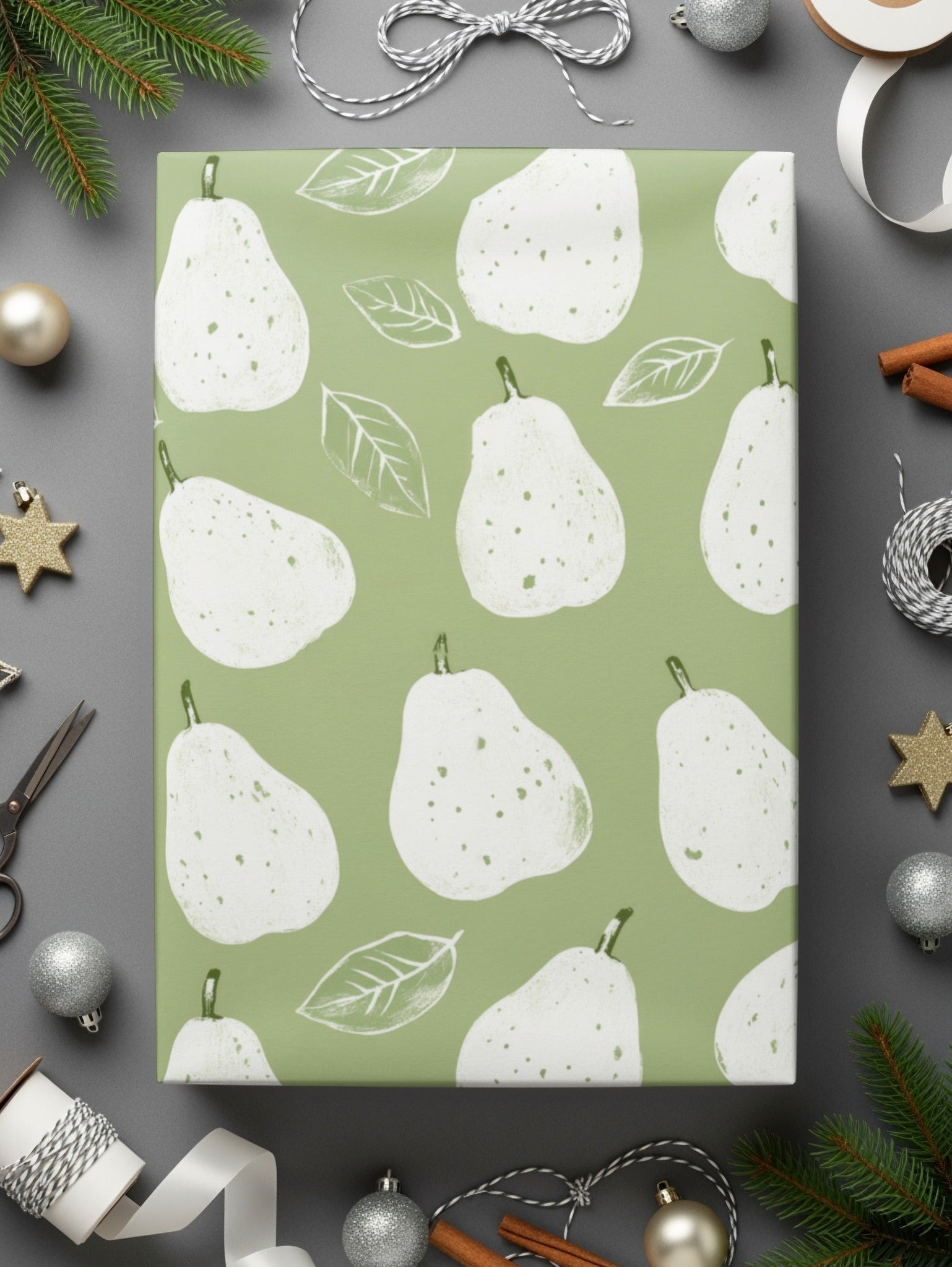 Pear Pattern Digital Paper, Green Seamless Pattern, Fruit Pattern, Farmhouse Kitchen Decor, Food Illustration, Commercial Use