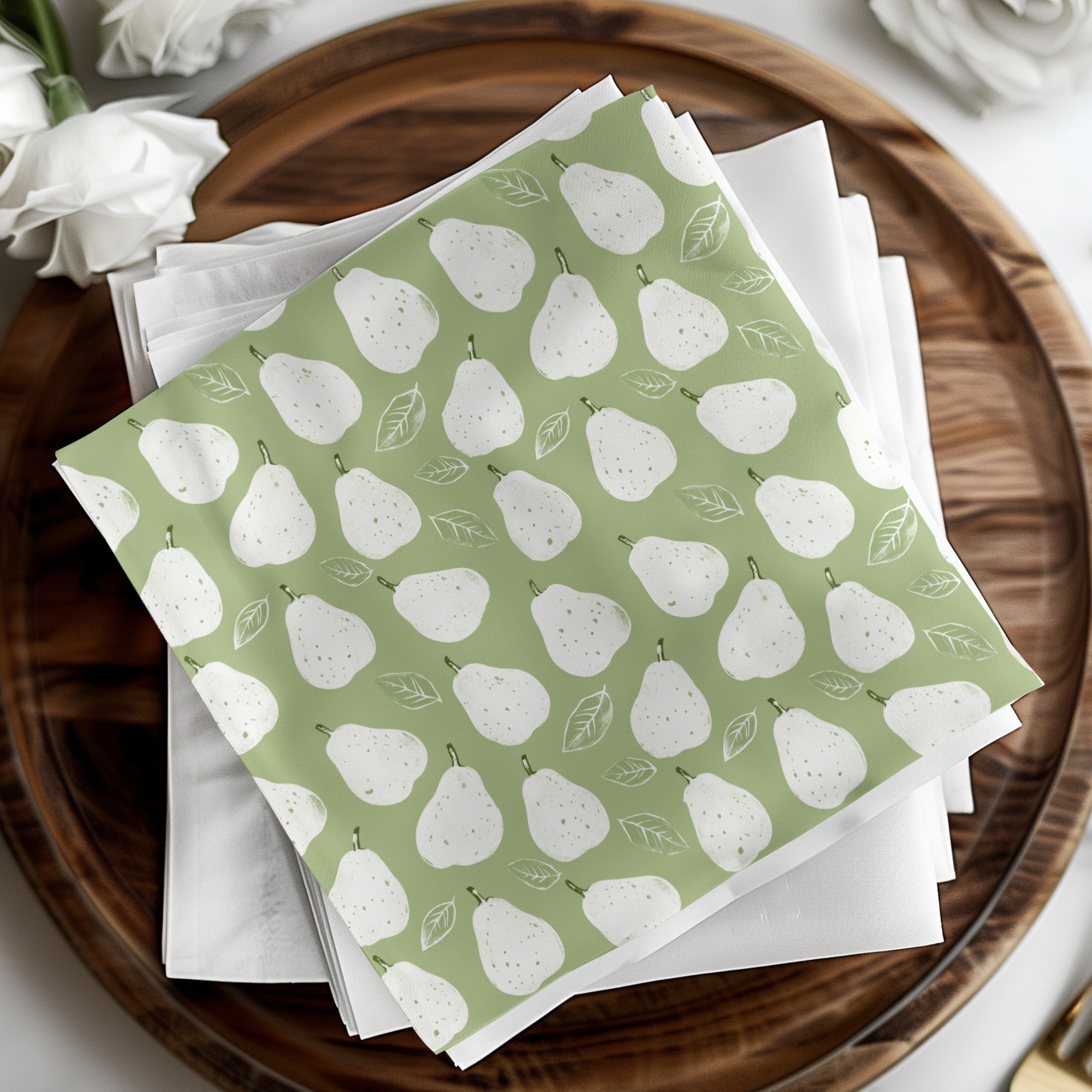 Pear Pattern Digital Paper, Green Seamless Pattern, Fruit Pattern, Farmhouse Kitchen Decor, Food Illustration, Commercial Use