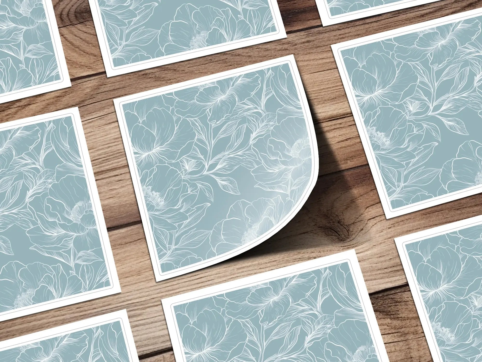 Peony Digital Seamless Pattern, Floral Illustration, Floral Design, Pale Blue and White, Commercial Use, Print on Demand
