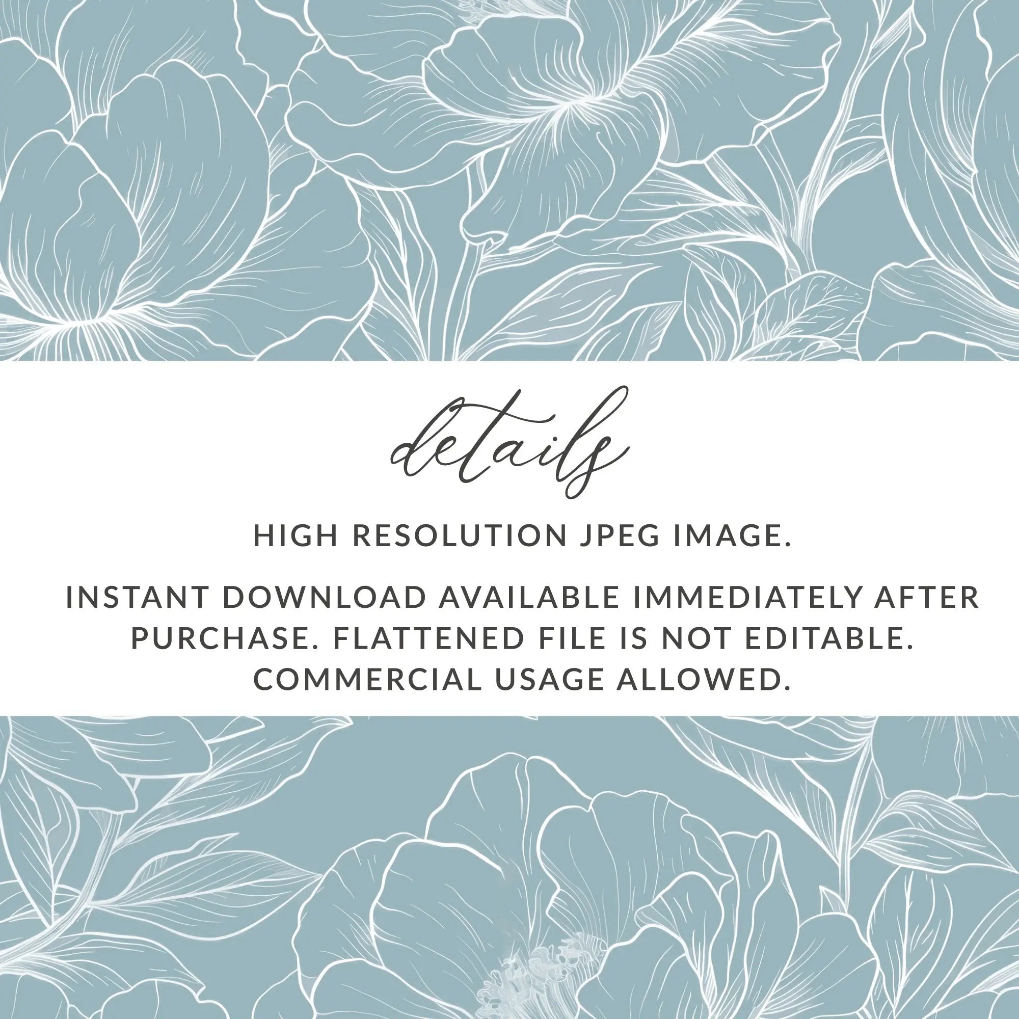 Peony Digital Seamless Pattern, Floral Illustration, Floral Design, Pale Blue and White, Commercial Use, Print on Demand