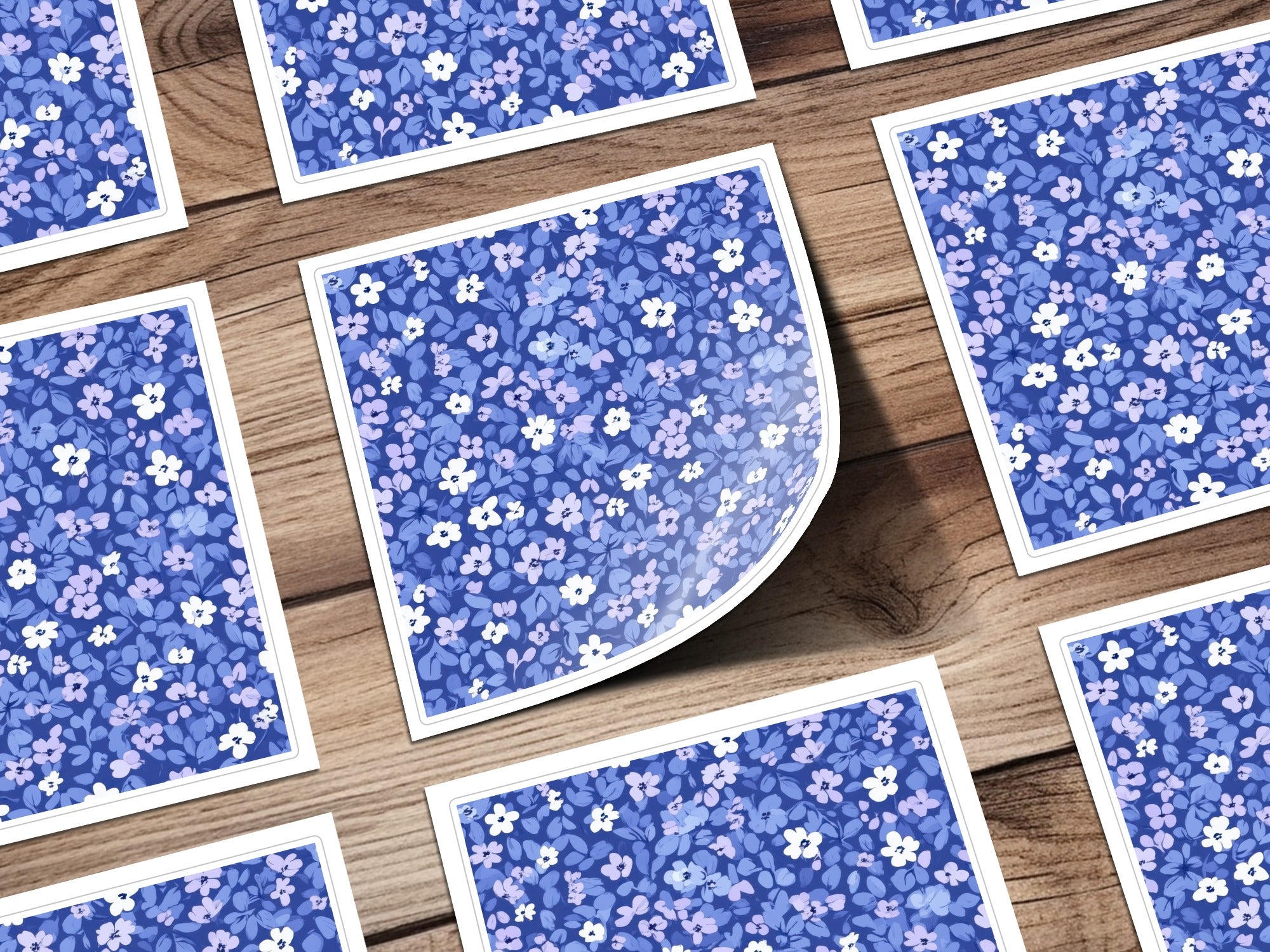 Periwinkle Ditsy Floral Beautiful Flowers On Blue Background Digital