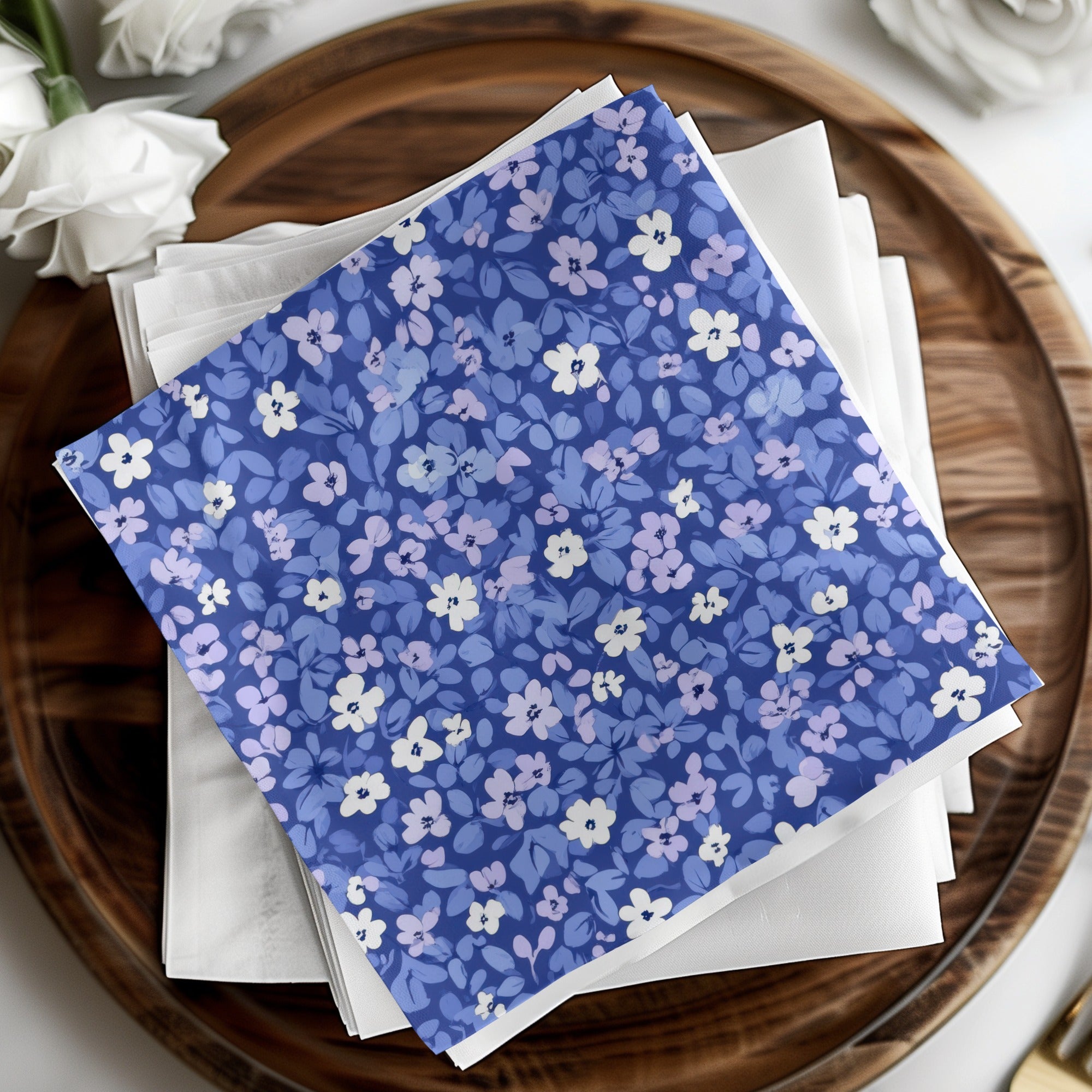 Periwinkle Ditsy Floral Beautiful Flowers On Blue Background Digital