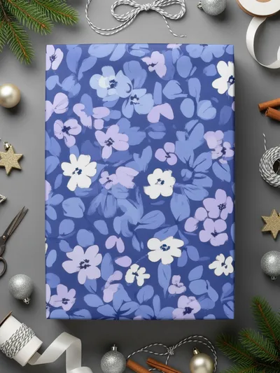 Periwinkle Ditsy Floral Beautiful Flowers On Blue Background Digital