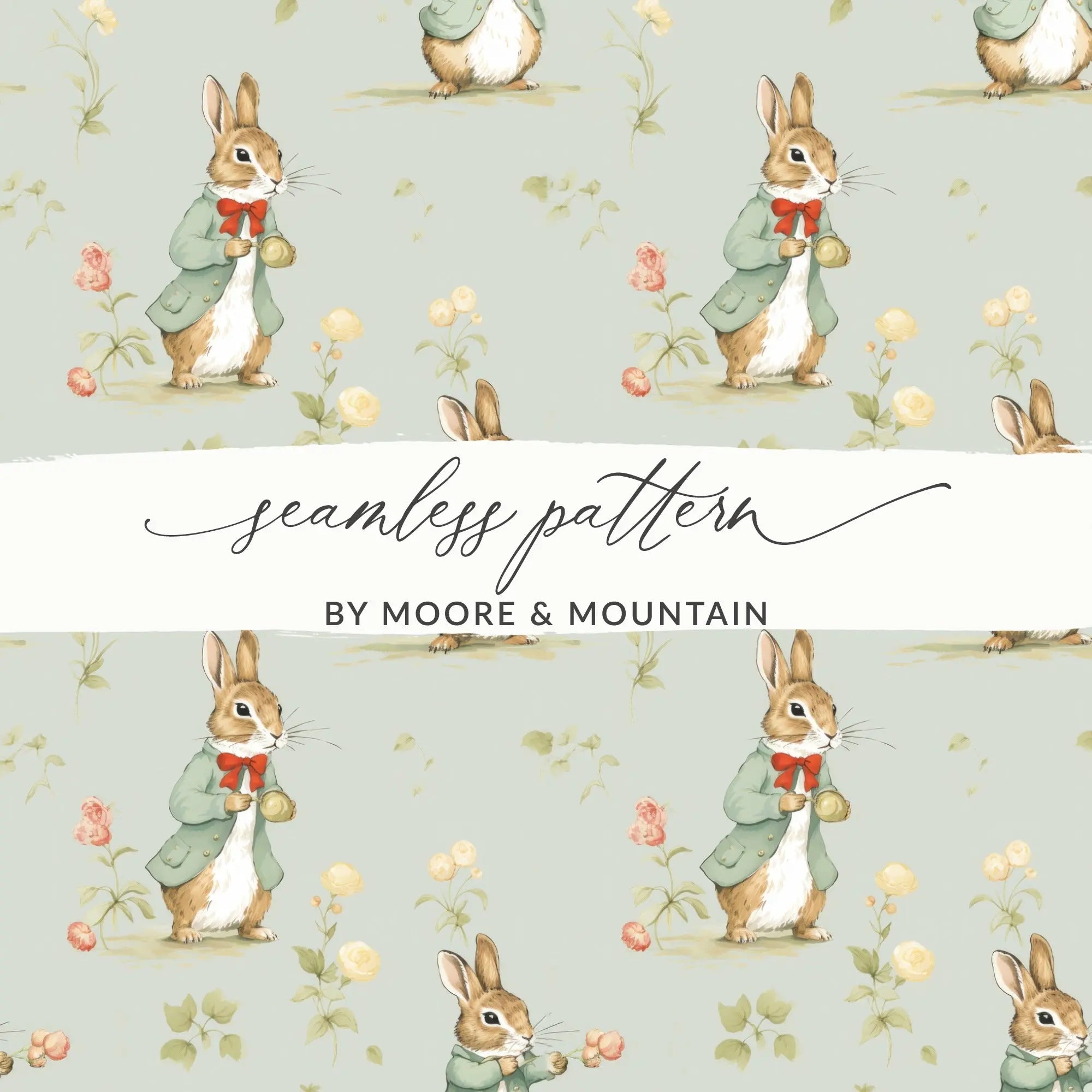 Peter Rabbit Digital Paper, Seamless Bunny Pattern, Floral Repeat Pattern, Spring Easter Fabric Design, Digital Scrapbooking Paper
