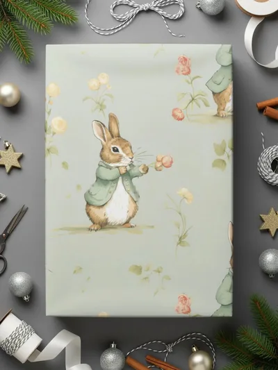 Peter Rabbit Digital Paper, Seamless Bunny Pattern, Floral Repeat Pattern, Spring Easter Fabric Design, Digital Scrapbooking Paper