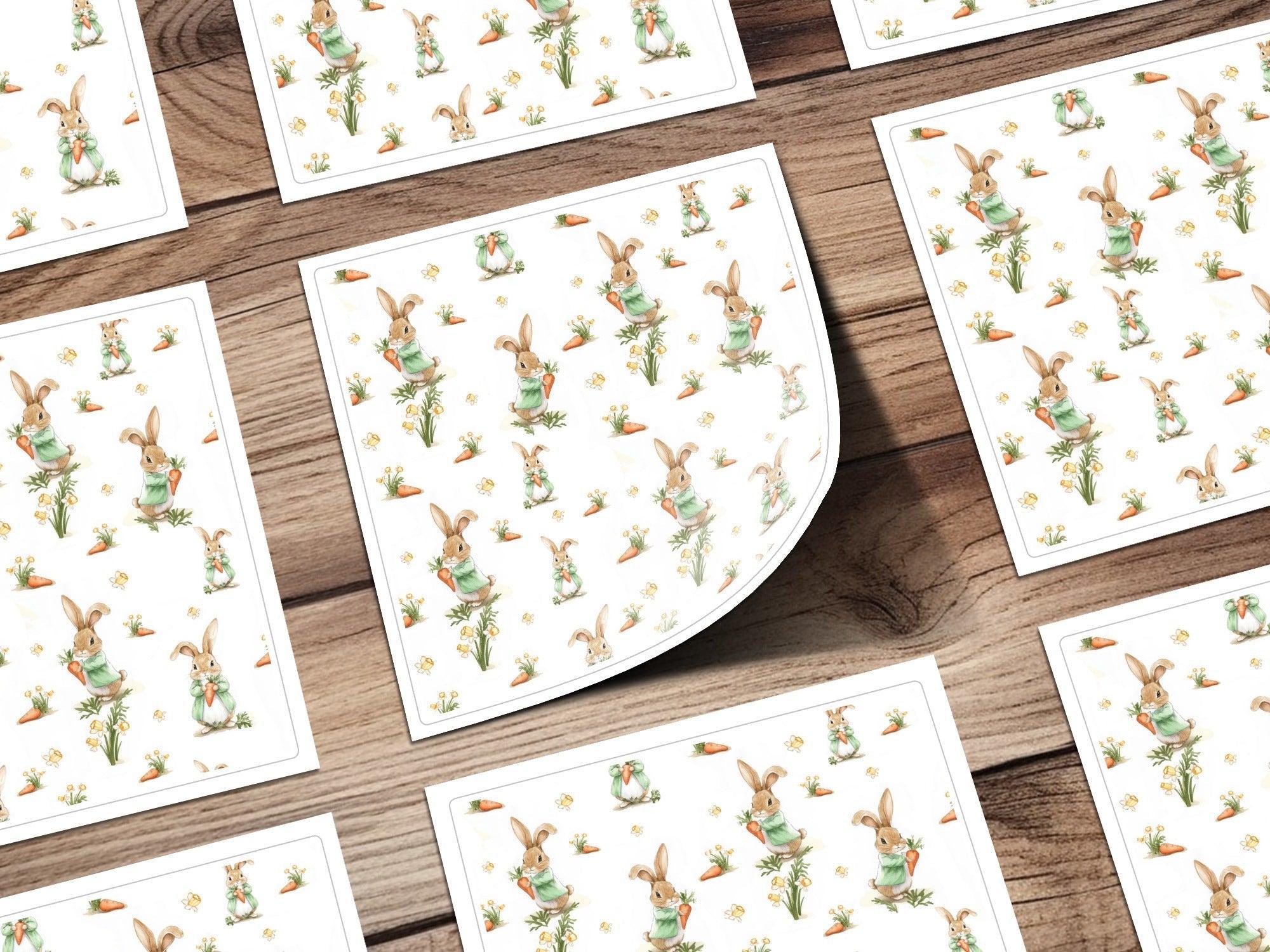 Peter Rabbit Digital Seamless Pattern, Bunny Carrot Flower Design, Kids Fabric Print, Digital Paper, Spring Easter Theme, 12x12 JPEG Digital