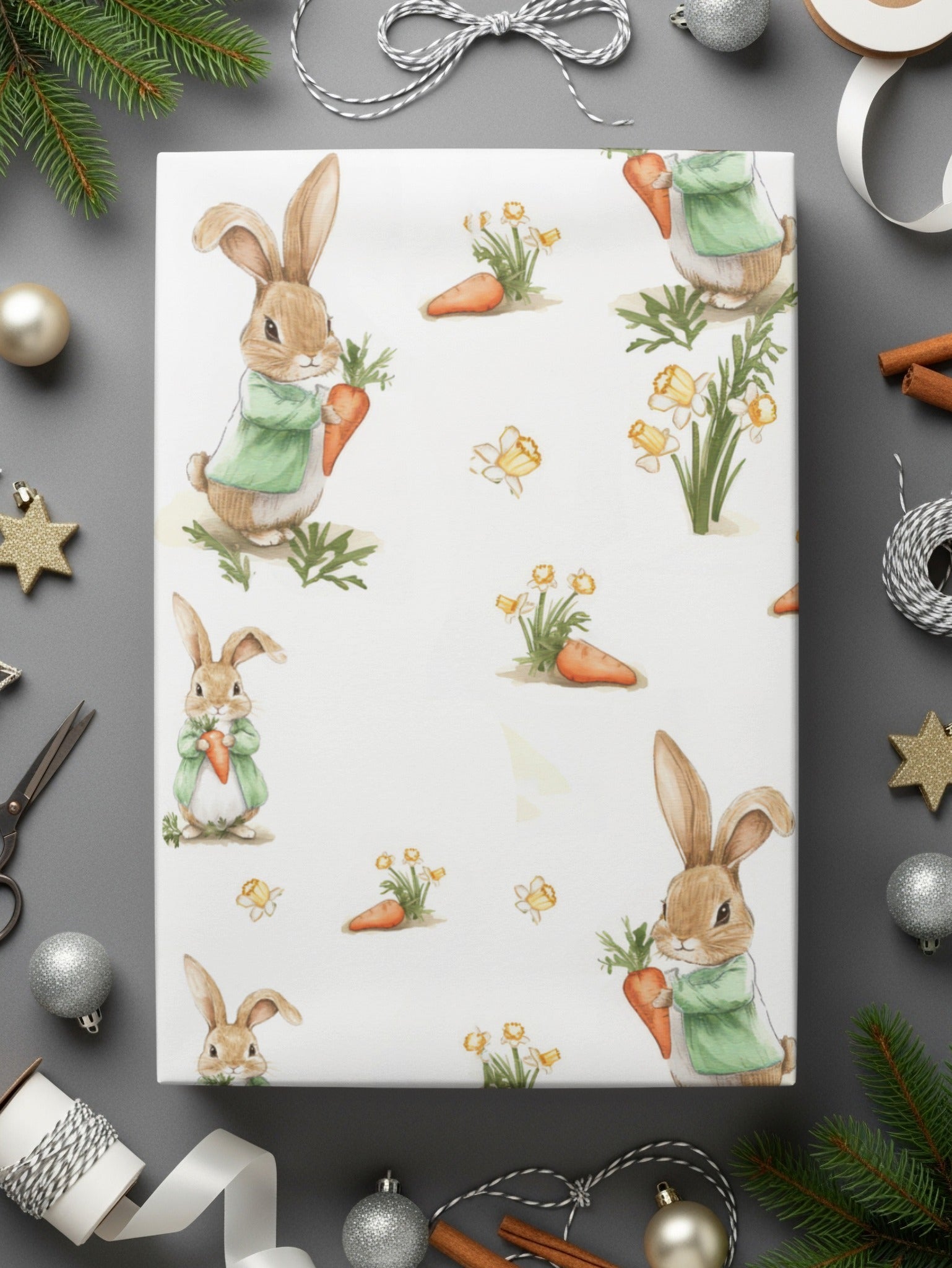 Peter Rabbit Digital Seamless Pattern, Bunny Carrot Flower Design, Kids Fabric Print, Digital Paper, Spring Easter Theme, 12x12 JPEG Digital