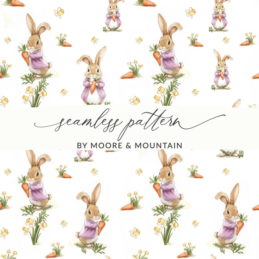 Peter Rabbit Digital Seamless Pattern, Spring Easter Bunny JPEG, Cute Kids Fabric Design, Nursery Wallpaper, Digital Paper Download