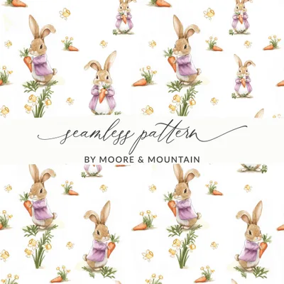 Peter Rabbit Digital Seamless Pattern, Spring Easter Bunny JPEG, Cute Kids Fabric Design, Nursery Wallpaper, Digital Paper Download