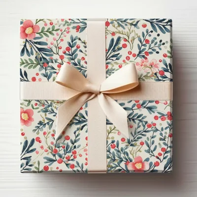 Pine Branches and Winter Berries Christmas Ditsy Floral Seamless Pattern