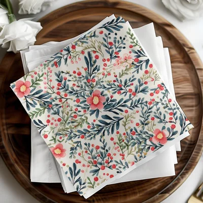 Pine Branches and Winter Berries Christmas Ditsy Floral Seamless Pattern