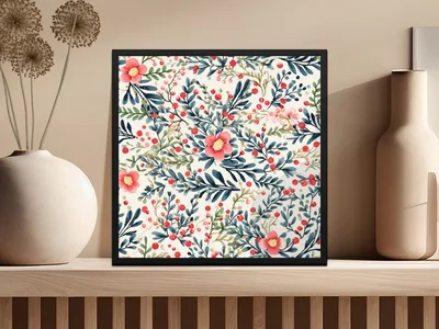Pine Branches and Winter Berries Christmas Ditsy Floral Seamless Pattern