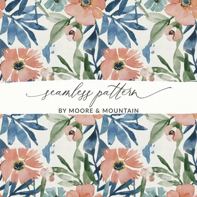 Pink and Blue Watercolor Floral Blush Spring Pattern Repeat