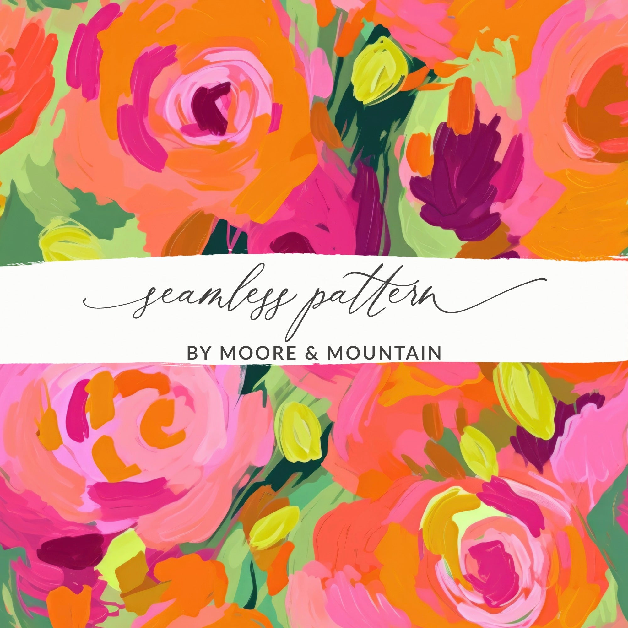 Pink and Orange Oil Painted Brush Strokes, Rose Digital Paper, Seamless Abstract, Modern Floral Pattern, Fabric Design, Digital Download
