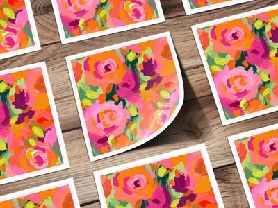 Pink and Orange Oil Painted Brush Strokes, Rose Digital Paper, Seamless Abstract, Modern Floral Pattern, Fabric Design, Digital Download