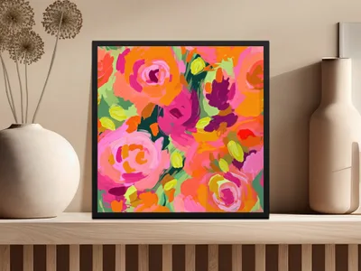 Pink and Orange Oil Painted Brush Strokes, Rose Digital Paper, Seamless Abstract, Modern Floral Pattern, Fabric Design, Digital Download