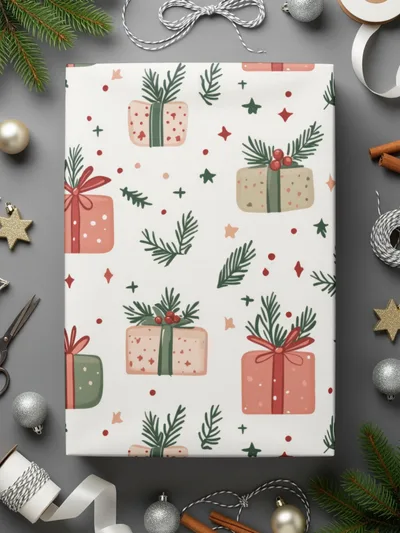 Pink and Sage Green Simple Christmas Presents Seamless Pattern Digital