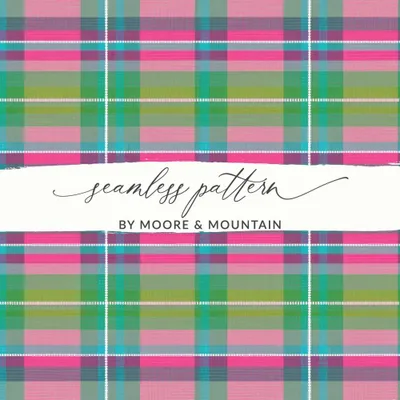 Pink and Teal Plaid Digital Paper, Seamless Tartan Pattern, Bright Pink and Green Plaid Buffalo Check
