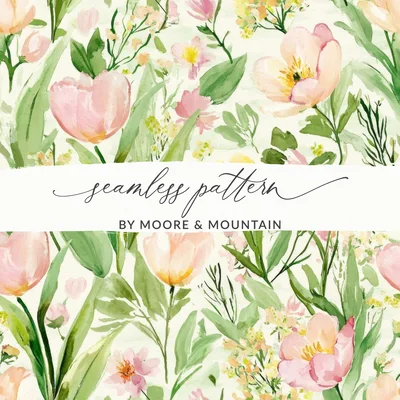 Pink and Yellow Tulip Watercolor Floral Digital Paper, Spring Flower Pattern, Seamless Repeat Pattern, Digital Fabric Design, Floral Print