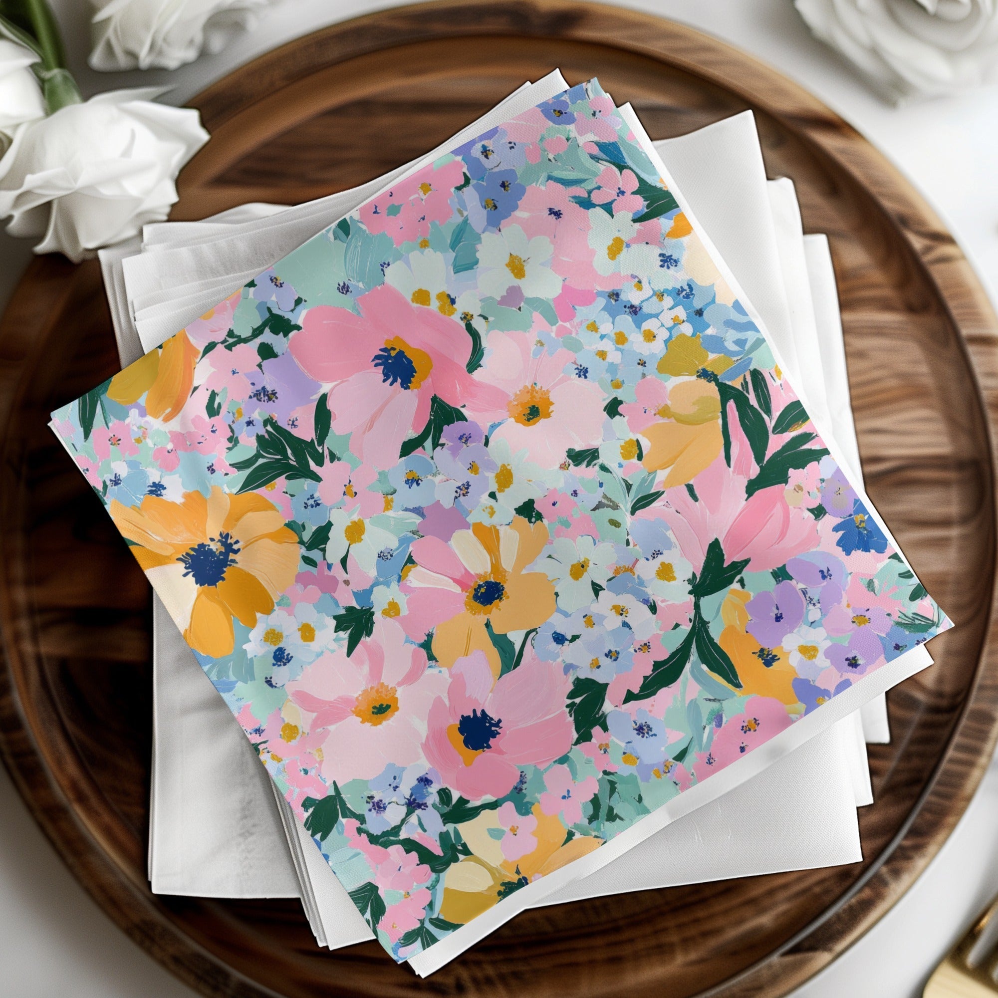 Pink Blue Floral Digital Paper, Abstract Flower Pattern, Pastel Fabric Design, Scrapbook