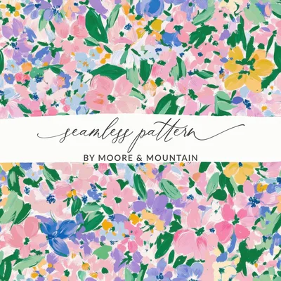 Pink Blue Floral Digital Paper, Abstract Spring Flower Pattern, Watercolor Botanical Print, Seamless Repeat Design, for Fabric, Scrapbooking