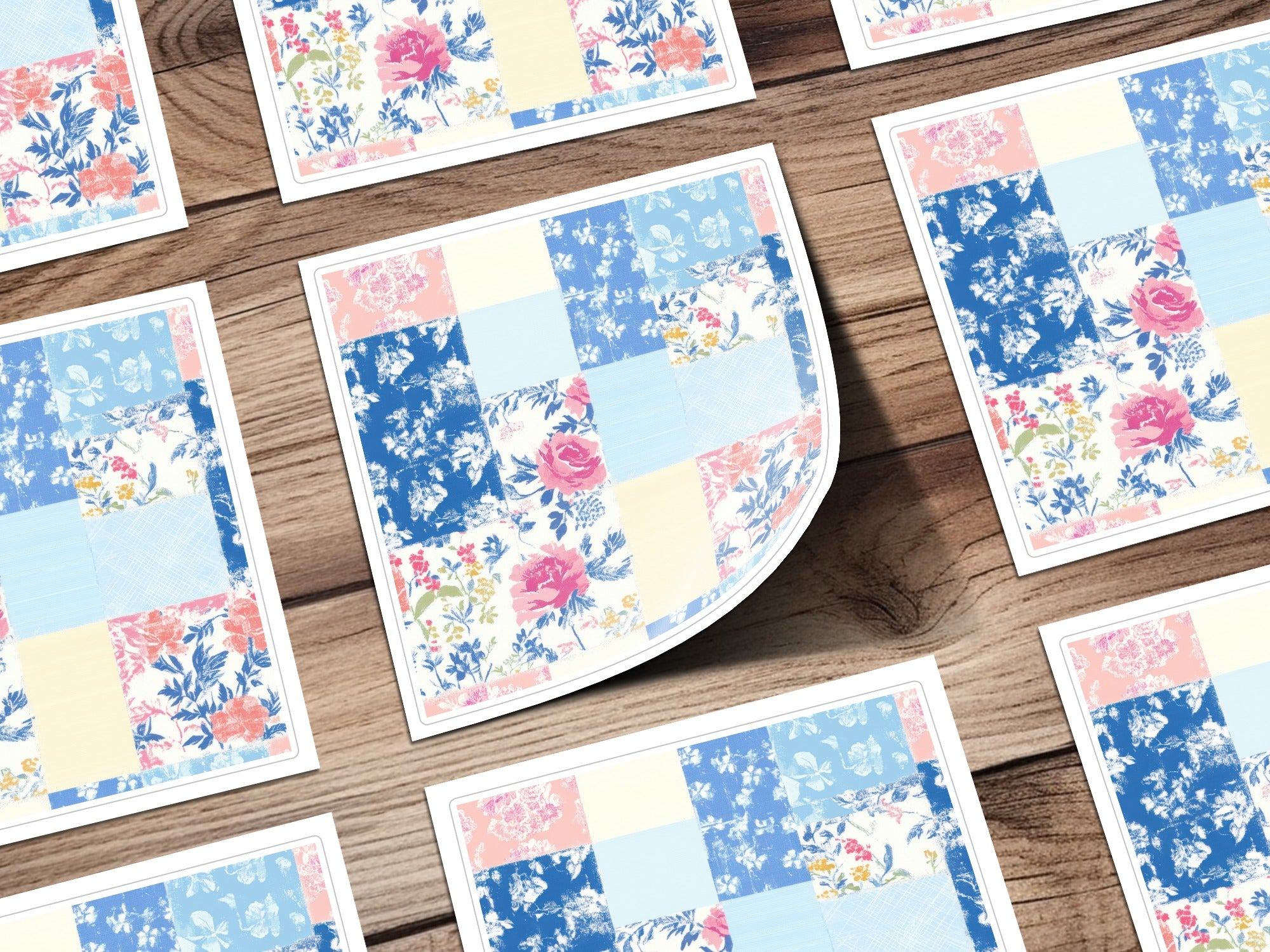 Pink Blue Seamless Patchwork Digital Paper, Patchwork Seamless Background Wallpaper Floral Patches JPEG