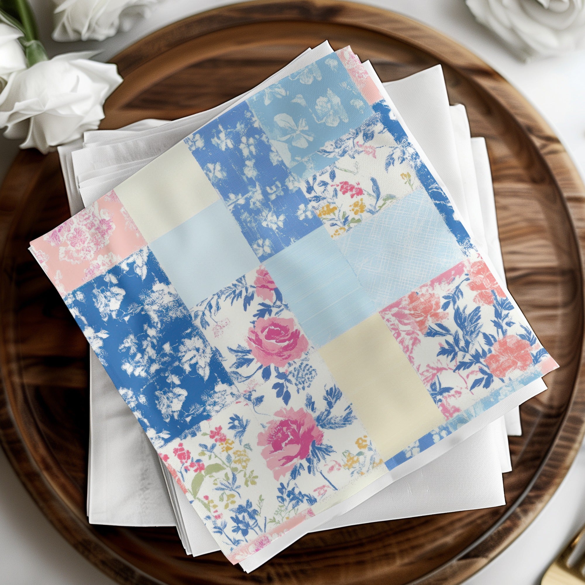 Pink Blue Seamless Patchwork Digital Paper, Patchwork Seamless Background Wallpaper Floral Patches JPEG