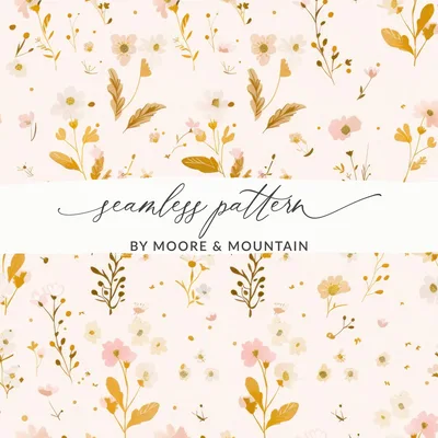 Pink Boho Seamless Leaf Branches Pattern Modern Wildflowers Pastel Floral