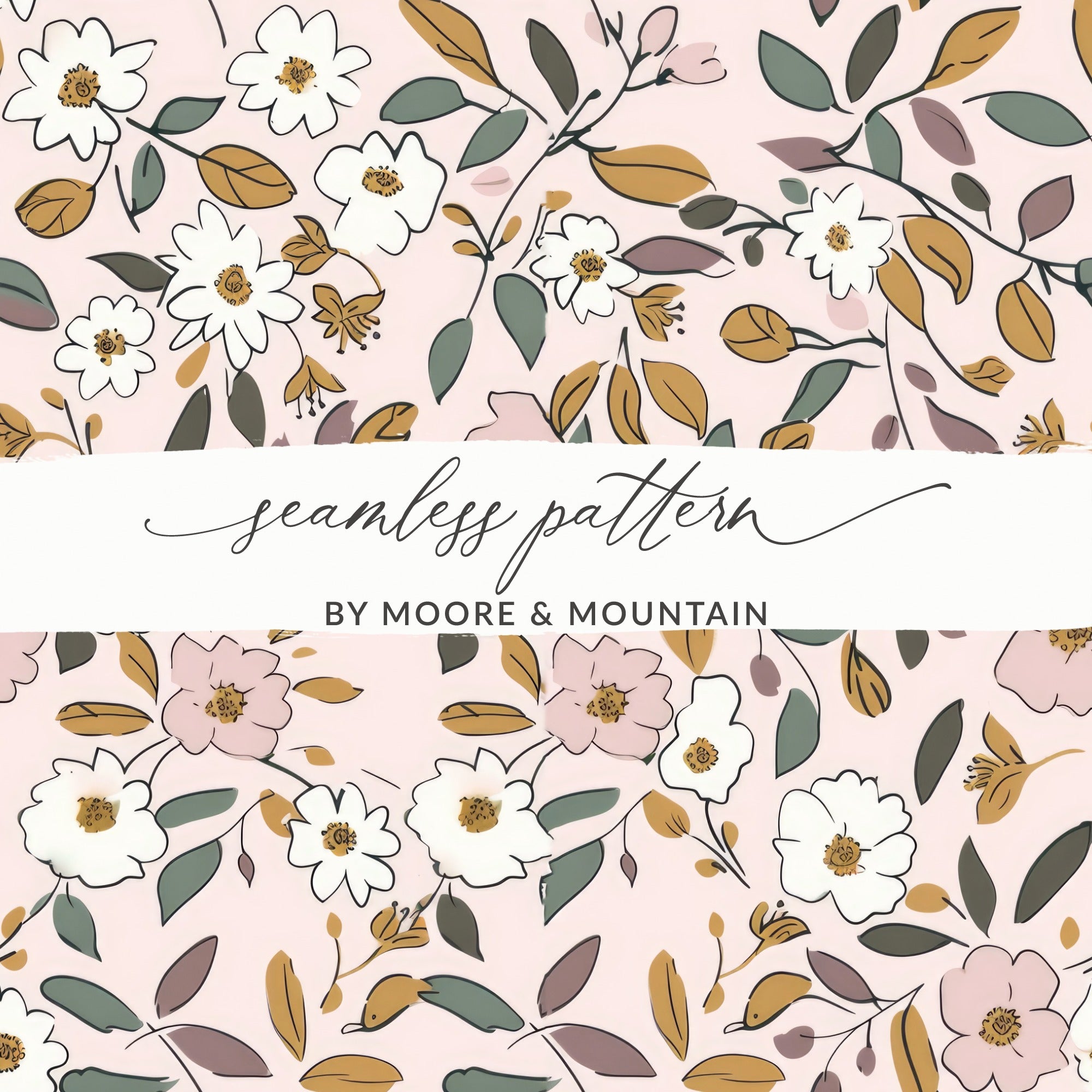 Pink Boho Seamless Wildflower Pastel Floral Design Digital