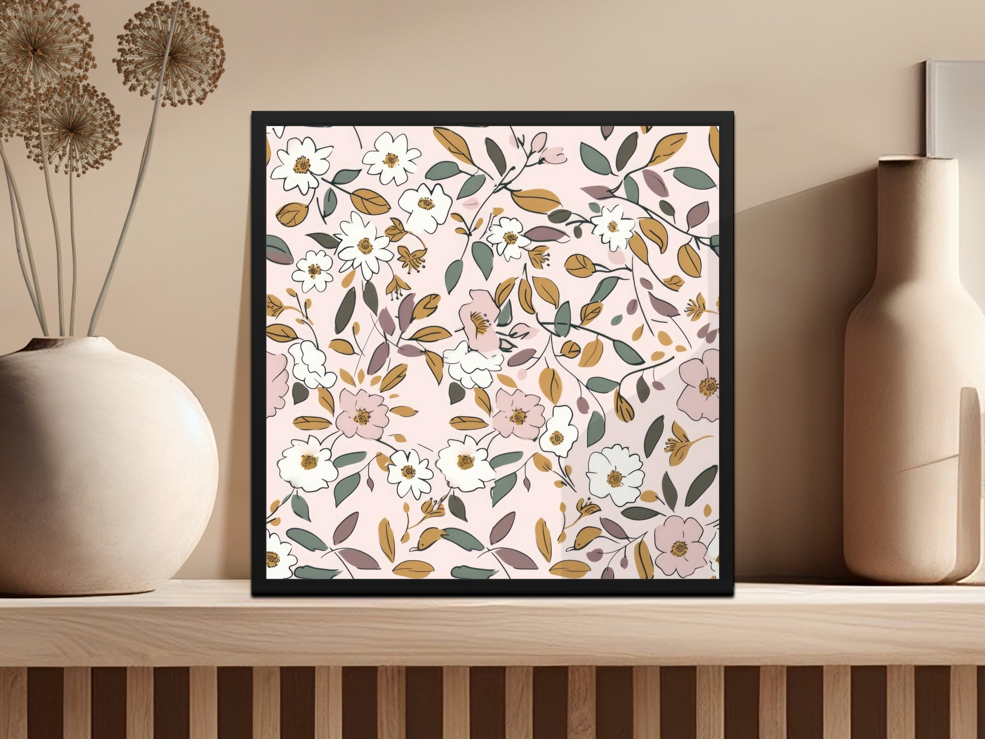 Pink Boho Seamless Wildflower Pastel Floral Design Digital