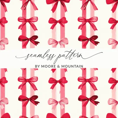 Pink Bow Digital Paper, Festive Watercolor Bows, Seamless Pattern, Scrapbook Paper, Gift Wrap, Ribbon Design, Girly, Winter Holiday