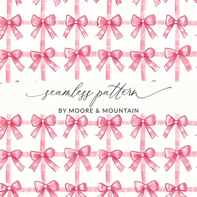 Coquette Pink Bows Seamless Pattern Digital Paper, Scrapbook Paper, Watercolor Plaid, Fabric Design, Festive Pattern, Digital Download