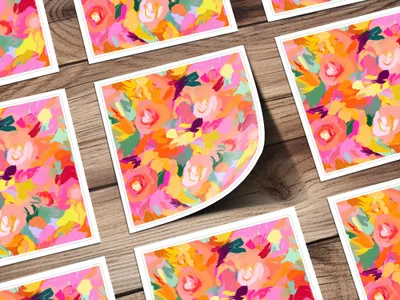 Pink, Bright Yellow Acrylic Seamless Abstract, Roses Digital Paper, Floral Pattern, Surface Design, Seamless Pattern, Printable Fabric