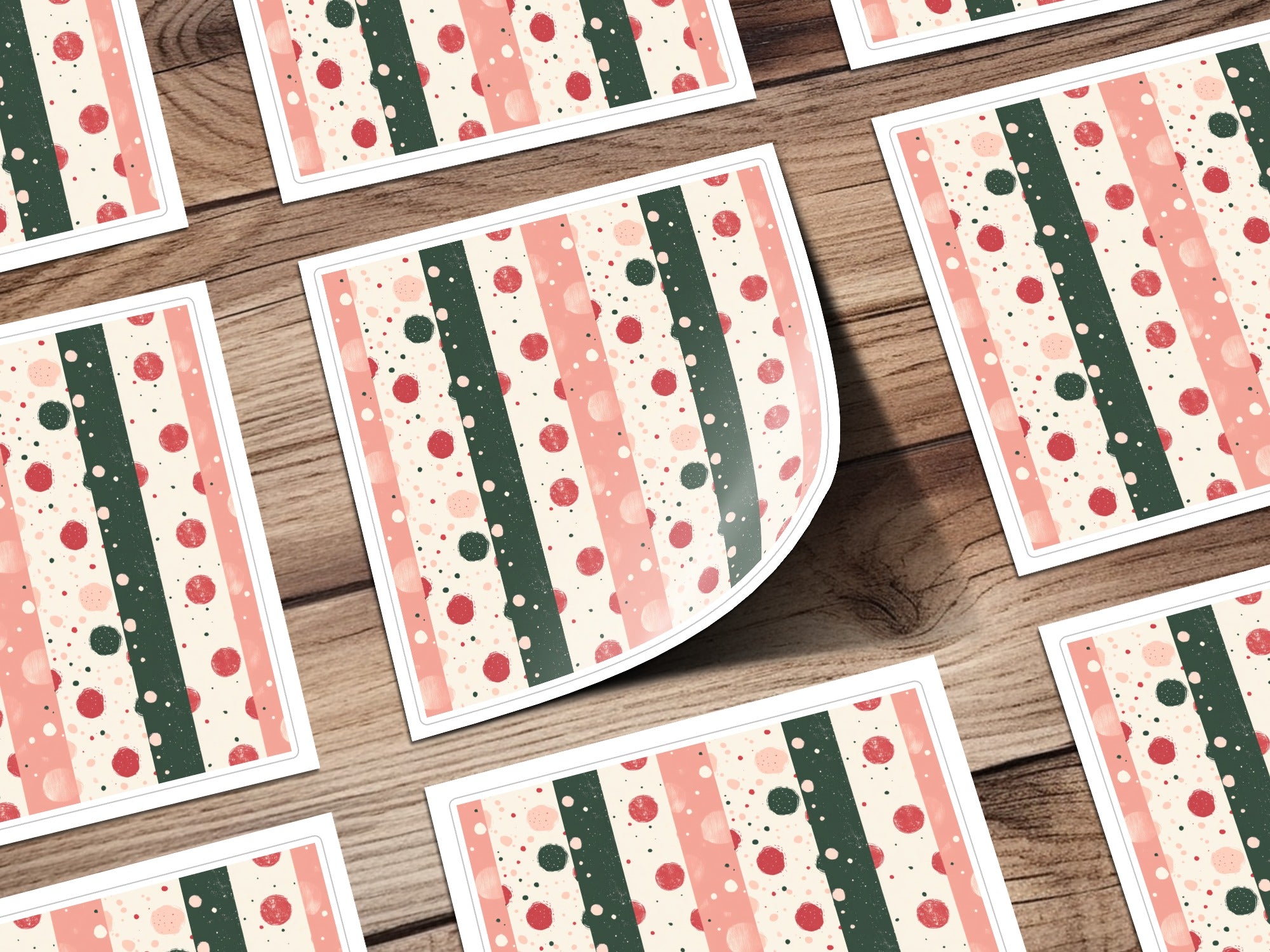 Pink Christmas Seamless Stripes and Dots Pattern for Commercial Use Digital