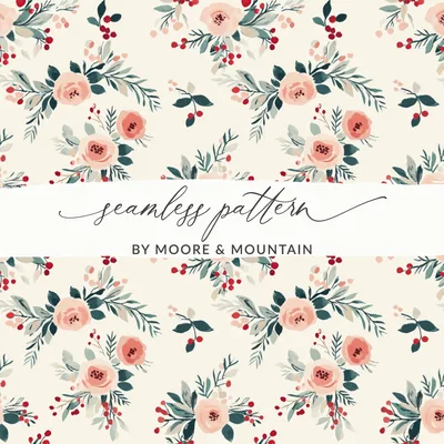 Pink Christmas Seamless Winter Florals Pattern for Commercial Use Digital