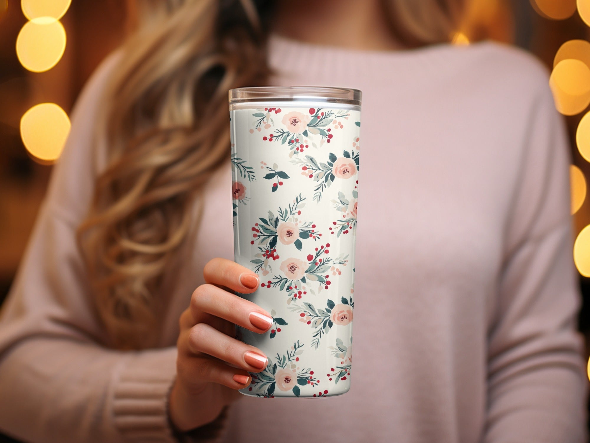 Pink Christmas Seamless Winter Florals Pattern for Commercial Use Digital