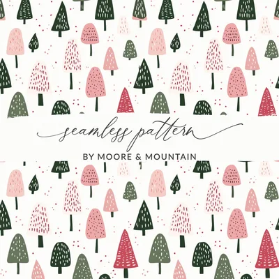 Pink Christmas Seamless Winter Forest Pattern for Commercial Use Digital