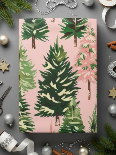 Seamless Pink Christmas Tree Pattern
