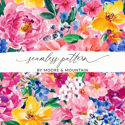 Pink Floral Digital Download, Watercolor Flower Art, Colorful Floral Pattern, Spring Flowers, Pretty Pink, Digital Paper, Floral Printable
