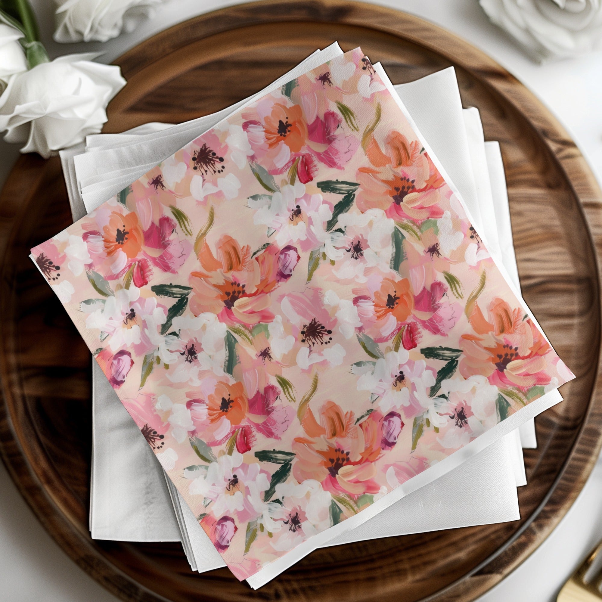 Pink Floral Digital Paper, Abstract Flower Pattern, Orange White Botanical Print, Spring Summer Seamless Design, Fabric Design, Scrapbooking