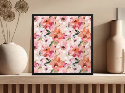 Pink Floral Digital Paper, Abstract Flower Pattern, Orange White Botanical Print, Spring Summer Seamless Design, Fabric Design, Scrapbooking