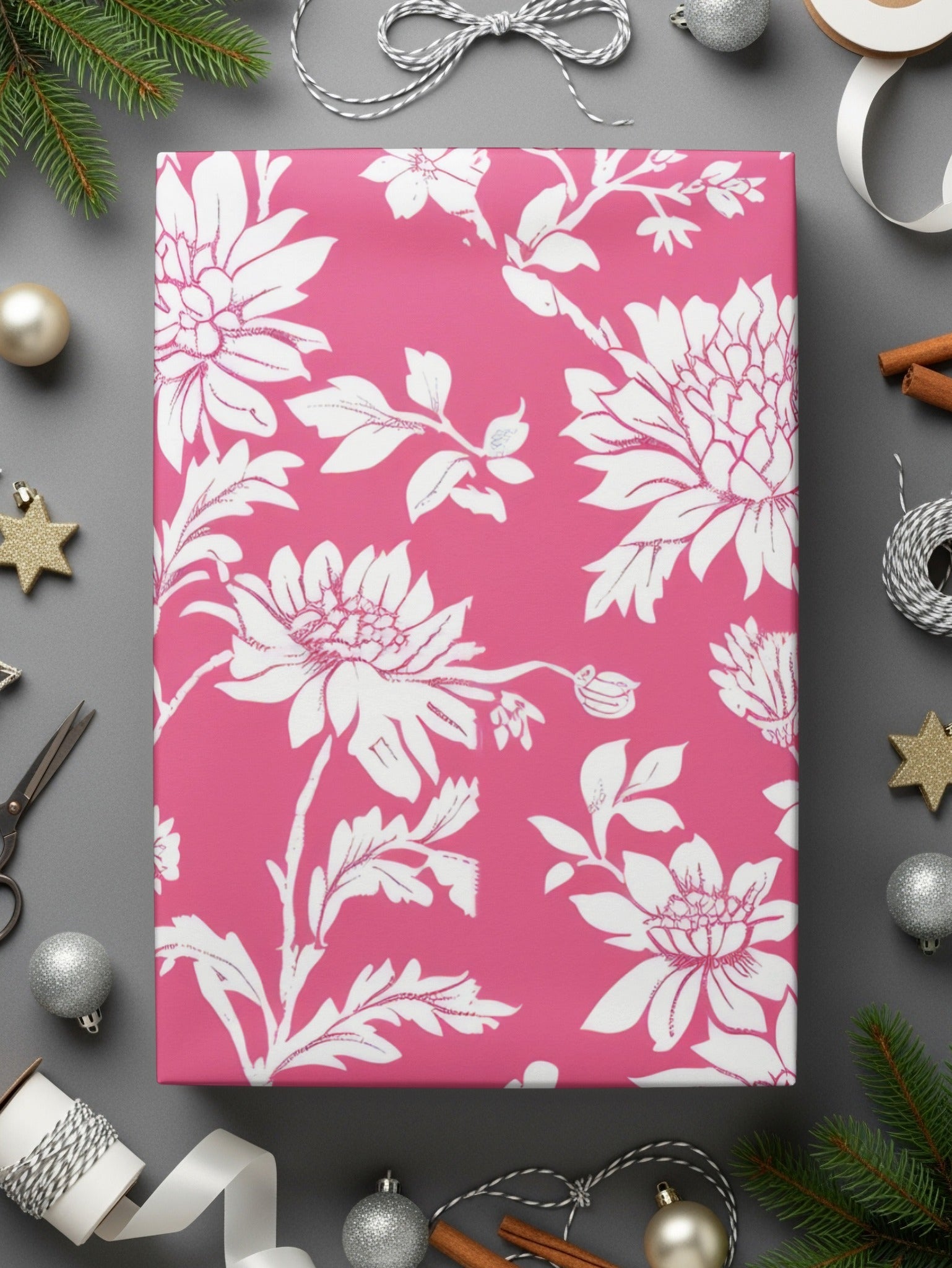 Pink Floral Digital Paper, White Flower Seamless Pattern, Delicate Floral Design, Scrapbook Paper, Printable Fabric Pattern, Digital