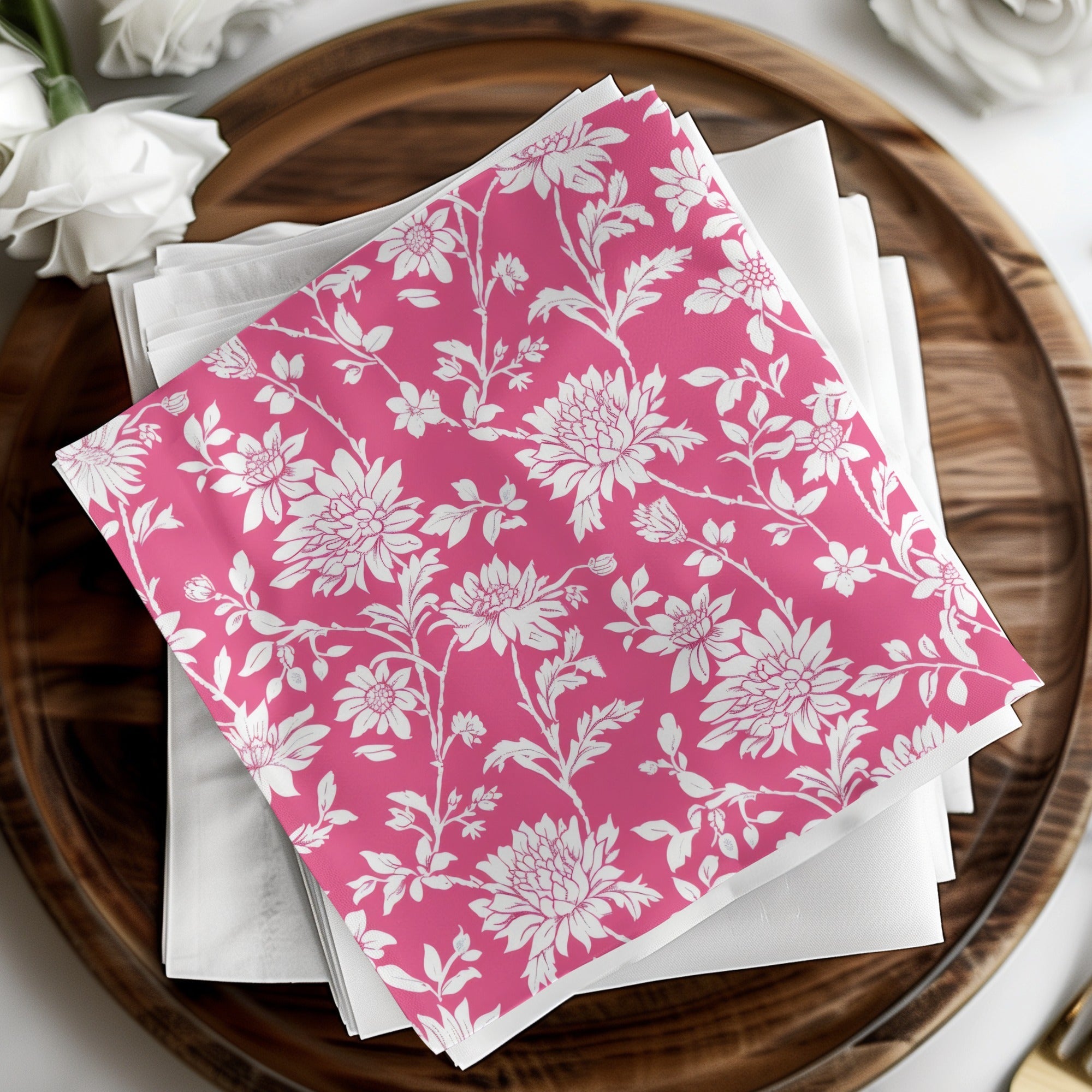 Pink Floral Digital Paper, White Flower Seamless Pattern, Delicate Floral Design, Scrapbook Paper, Printable Fabric Pattern, Digital