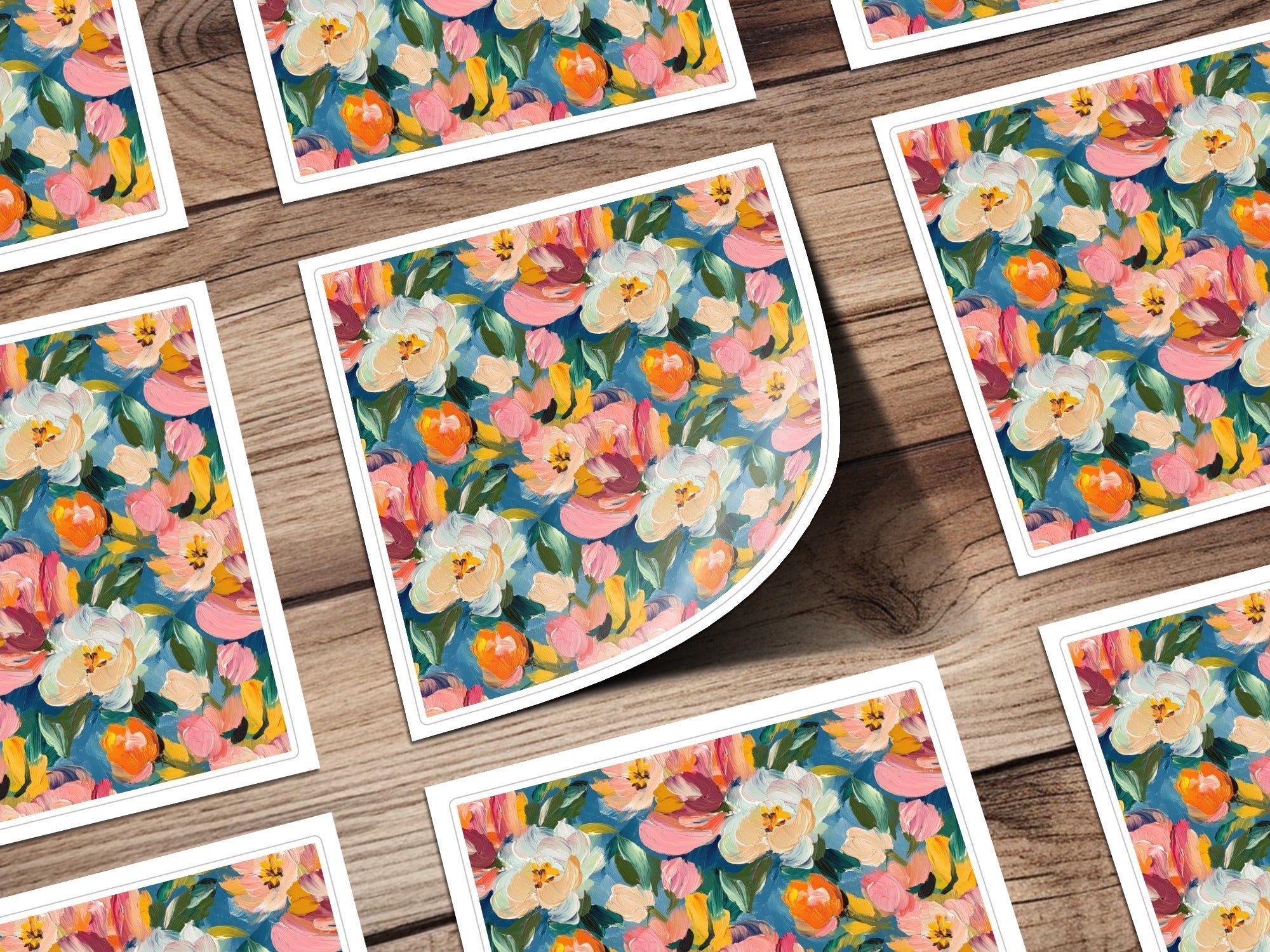 Pink Floral Digital Paper, White Flowers Pattern, Painterly Texture, Blue Background, Abstract Seamless Pattern, Printable Art, Spring