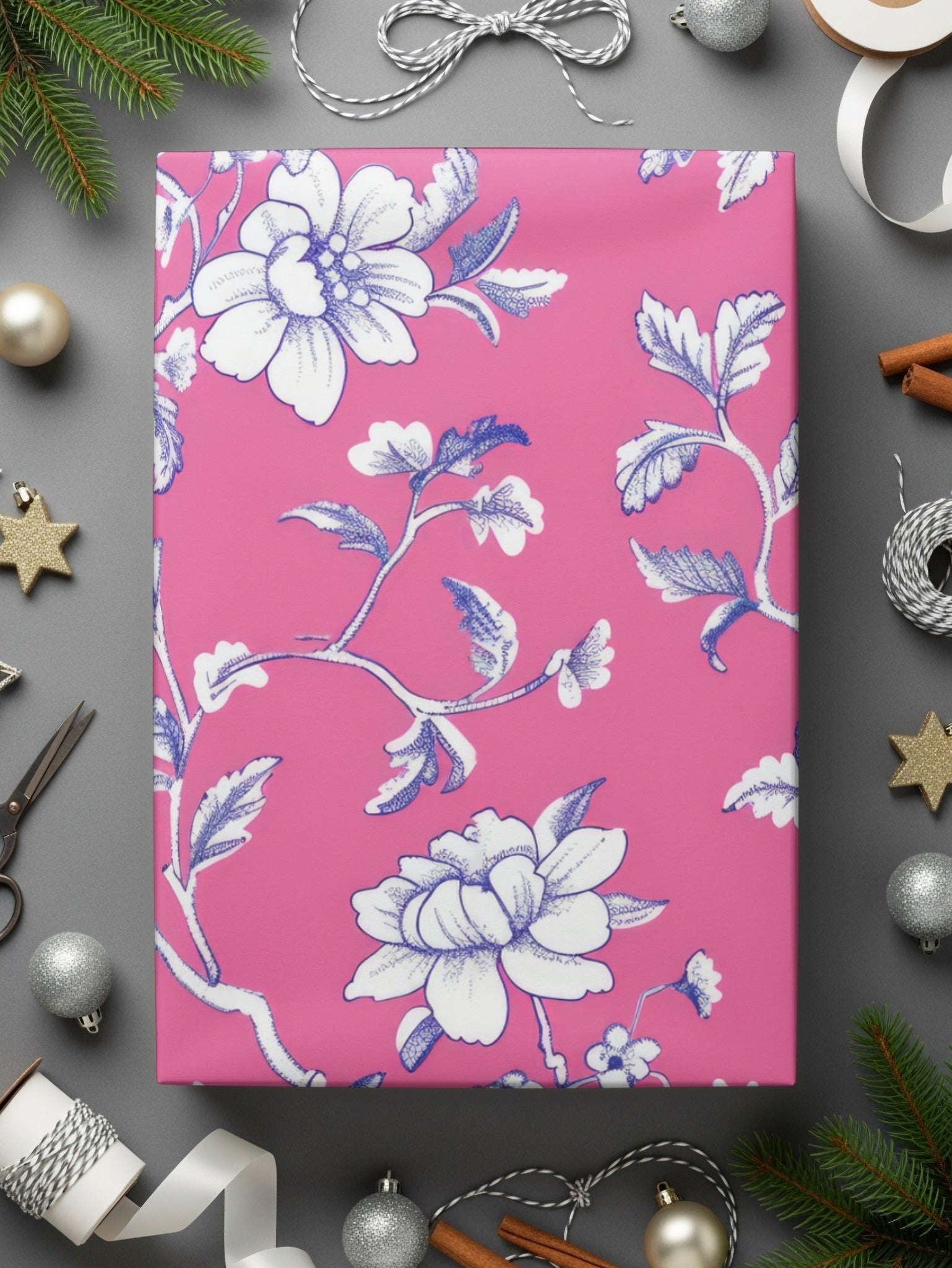 Pink Floral Digital Paper, White Flowers Pattern, Spring Background, Chintz Fabric Design, Botanical Print, Scrapbooking Paper, Digital