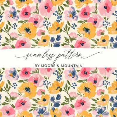 Pink Ditsy Floral Digital Paper, Yellow Flower Pattern, Seamless Flower Design, Fabric Print, Scrapbook Paper, Digital Download