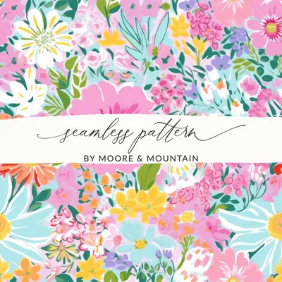 Pink Floral Pattern Digital Paper, Light Blue Background, Summer Flowers Design, Colorful Seamless Pattern, Printable Fabric Design