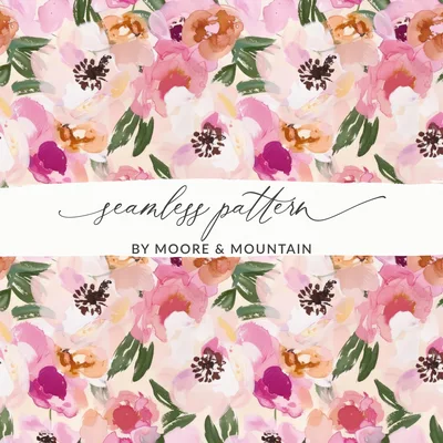 Pink Floral Pattern, Watercolor Digital, Seamless Design, Repeating Background, Printable Flowers, Digital Paper, Commercial Use